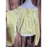 Free People  Blouse Boho Yellow Embroidered Sz Small Oversized Off Shoulder Crop Photo 1