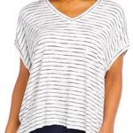 Karen Kane T- Shirt V Neck Hi Low Hem Drop Shoulder Puff Sleeve Stripe M NWT Photo 0