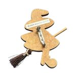 Vintage Large Wood Painted Witch Pin Brooch Halloween Broom 3.25" tall Photo 2
