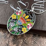 Handmade Boho Floral Oval Enamel Pendant Stainless Steel Necklace 20” Handcrafted Photo 4