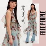 Free People  dress or maxi top floral sheer slip ruffled strappy slit boho Medium Photo 7