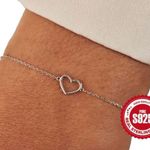 925 Sterling Silver Thin Chain Elegant Love Heart Bracelet New in Packaging Photo 2