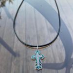 Handmade Y2K Punk Cross pendant PU leather necklace , Gothic Grunge Photo 6