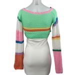 Women's Multicolor Striped Crochet Knit Colorblock Long Sleeve Crop Top Size S Photo 1