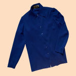 Vintage 90s blue polyester collared long sleeve button down shirt 🔥 Size L Photo 0