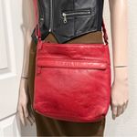 JACK GEORGES Red Leather Voyager Zip Top Crossbody Hobo Shoulder Bag Photo 4