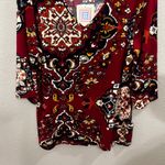 LuLaRoe Tunic Top Large Paisley Print 3/4 Wide Sleeve V Neck Burgundy Red Womens Photo 2