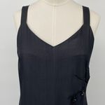Vintage 90s Silk Mini Dress Beaded Embroidered Floral V Neck Sleeveless Black S Photo 3