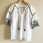 ZARA  Loose White Top Blouse with Black Embroidered Short Sleeve Womens‎ Size XS Photo 1