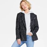 NWOT On 34th Women's Metallic Plaid Tweed Blazer Black SZ Photo 2