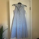 Anne Klein diane seersucker striped blue white midi button down sleeveless dress Photo 2