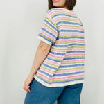 vtg cottagecore dainty scalloped pastel striped knit sweater ramie cotton top Pink Size XL Photo 4