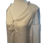 EXPRESS  Womens M Button V-neck Blouse Cream Ivory Business Casual Office Neutral Photo 1