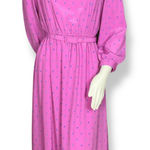 Vintage 70s Dress Pink Belted Women Long Sleeves High Neck Tiny Paisley Print Size 10 Photo 0
