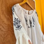 cupio  White and Blue Bell Sleeve Blouse with Ruffled Details - Large Photo 3