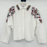 ZARA  Womens Boho Festival Floral Butterfly Embroidered Blouse Top Size XS White Photo 2