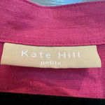 Kate Hill  Pink Fuchsia Sequin Linen V-Neck Embroidered Blouse Size  Large Petite Photo 8
