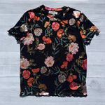 New & Next Metallic Floral Print Black Mesh Ruffle Sleeve Top Size L Pink Size L Photo 1