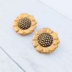 Vintage Clip On Earrings Large Sunflower Earrings Statement Flower Gold Photo 2