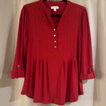 kim rogers  Red Pleated Blouse with Button Accents Photo 0