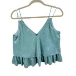 Aerie  Mint Green Crushed Velvet Strappy Tiered Ruffled Cropped V-Neck Blouse S Photo 1