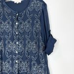 Belle France Blue Long Sleeve Silk Blouse Silver Embroidered Tunic Top Small Photo 1