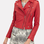 IRO Luiga Cropped Moto Jacket Women 36 Red Silver Double Zip Button Long Sleeve Photo 0