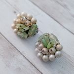 Vintage Clip On Earrings Green & Cream/Beige Tones Photo 2