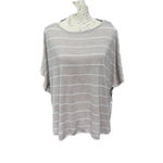 Max Studio  women linen top hi-low striped Sz M oversized Photo 1