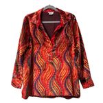 Tru Luxe Jeans Boho Velvet Blouse M Red Gold Wavy Pattern Long Sleeve Tunic Top Size M Photo 2