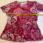 Peaches Floral Medical Scrub Top Women’s Small Mauve Pink Red Nurse Vet Cotton Photo 6