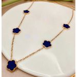 18K Gold Plated Blue Clover Necklace stainless steel Womens jewelry Photo 2