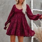 VICI  Long Sleeve Smocked Burgundy Lepoard Babydoll Dress Size Medium Photo 0