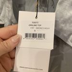 Sabina Musayev Opaline Top Womens Small Smoked Aqua Satin Ruffle Blouse Shirt Blue Photo 4