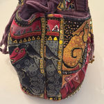Vtg Laurel Burch Tapestry Colorful Patchwork Dogs Drawstring Close Bag Purple Photo 4