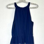 Modcloth  Floral Dress M Navy Blue Halter High Neck Sleeveless Lined Skirt Photo 3