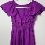 Trina Turk  Out of Office Play Linen Dress Size Small Purple Ruffles Midi Photo 2