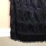 Venus Women’s Black Chiffon Overlay Top Looped Fringe Sleeveless Sheath Dress Photo 3