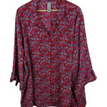 Catherines  Paisley Button Front Shirt Size 4X Red Lightweight Comfy Office Boho Photo 0
