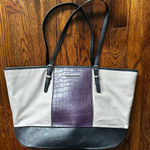 Nine West Taupe Purple Snake Print Shoulder Tote Bag Photo 0