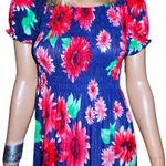 Navy Blue Floral Crinkle Bodice Maxi Dress S Photo 3