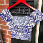 Rachel Zoe Pineapple Garden Blue/White Crop Top M Photo 3