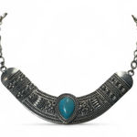 Boho Y2K Silver Tone Turquoise Colored Tribal Statement Necklace Festival Vibes Photo 0