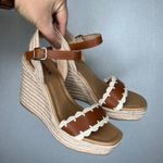 Soda Brown Espadrille Wedge Sandals Ankle Strap Crochet Trim Women's Size 9 Photo 0