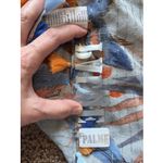 Palme Blue Tropical Palm Bird Metallic Stripe Tassel Fringe Scarf Wrap Accessory Photo 4