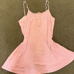 Plaid Pastel Pink Slip On Mini Dress with Decorated Straps and Neckline Size L Photo 0