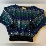 VINTAGE ANN GREEN ENGLAND Shades of Blue Sequin Blouse Size Large Photo 2