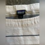 Patagonia Womens Large Mock Neck 3/4 Sleeve Striped White Tan Organic Cotton Top Photo 2