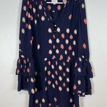 Parker  Bell Sleeve 100% Silk Dress XS Navy Dot Print $299 Pintuck V-Neck Photo 0