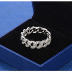 Boutique 8mm Iced White Gold‎ Plated Sterling Cuban Chain Ring, Adjustable Photo 7